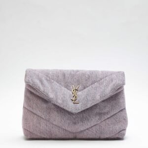 YSL LouLou Puffer Clutch Quilted Vintage Denim Small