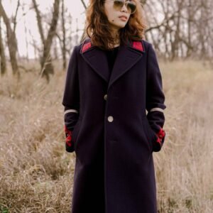 GUCCI LODEN COAT WITH EMBLEM BLUE